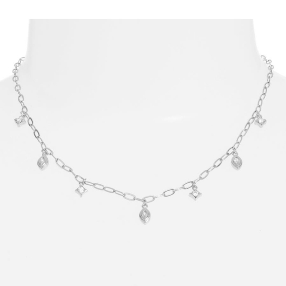 Luv AJ Crystal Charm Station Necklace Adjustable Silvertone Plated/CZ NIB - Picture 5 of 5